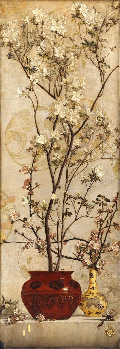 Natureza morta com azáleas em uma panela chinesa, 1878 de Charles Caryl Coleman