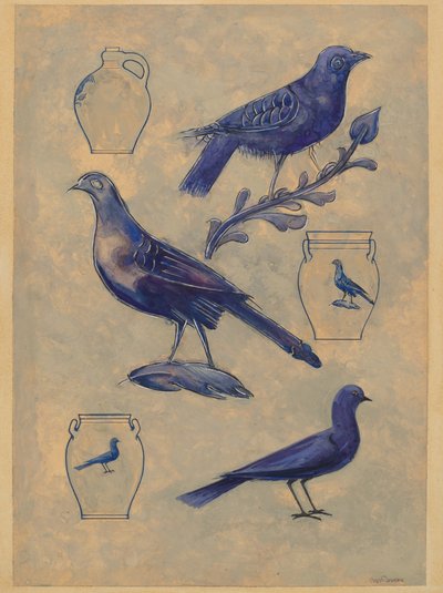 Decorações de pássaros para grés de Charles Caseau