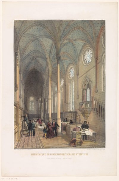 Interior da Biblioteca do Conservatório de Artes e Ofícios Biblioteca do Conservatório de Artes e Ofícios (antigo refeitório da Abadia de St Martin des Champs) (título no objeto) de Charles Claude Bachelier