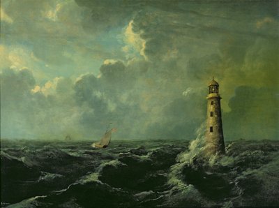 Seascape com farol (óleo a bordo) de Charles Codman