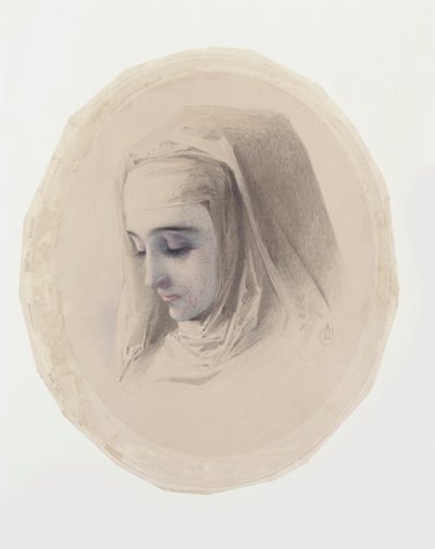 Estudo da Cabeça para os Pensamentos do Convento, 1851 (wc e guache sobre papel) de Charles Collins