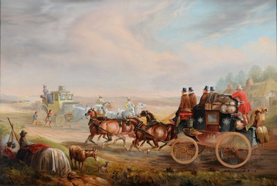 Hull-London Royal Mail Meeting a Travelling Chariot on the Road, c.1835 (óleo sobre tela) de Charles Cooper Henderson