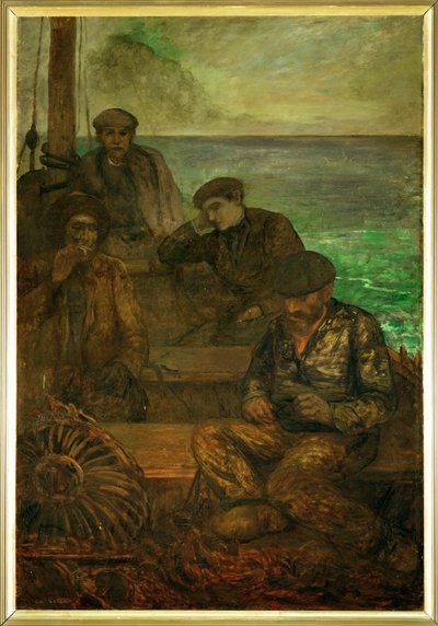 País do Mar - tríptico, painel esquerdo: Os que partem (pintura sobre tela) de Charles Cottet
