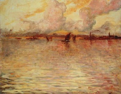 Paisagem marítima com vista distante de Veneza de Charles Cottet