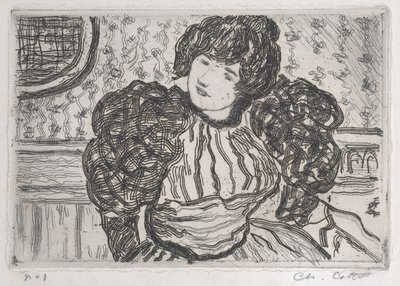 Mulher com um vestido de mangas bufantes de Charles Cottet
