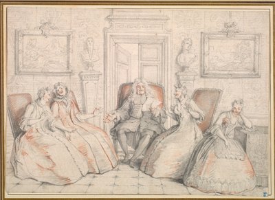 Trissotin Reading to Philaminte, Bélise e Armande (do ato 3, cena 2 de "Les Femmes Savantes" de Molière de Charles Coypel