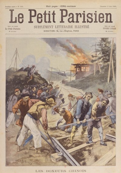 A Rebelião dos Boxers (1900-01), Os Boxers sabotam os caminhos-de-ferro, junho de 1900 (impressão) de Charles Crespin