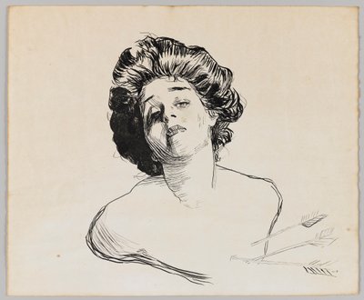 Retrato de uma menina (tinta preta sobre papel creme) de Charles Dana Gibson