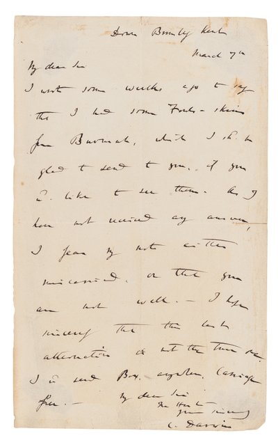 Carta autografada assinada de Charles Darwin