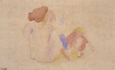 (Mulher com criança em fato vermelho) de Charles Demuth