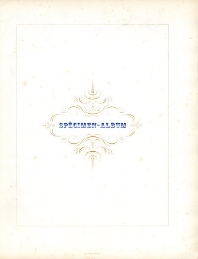 Ornamento de título caligráfico para livro de amostras de tipos (impressão) de Charles Derriey