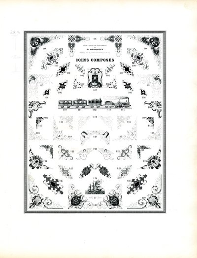 Cantos de molduras ilustradas com motivos figurativos (impressão) de Charles Derriey