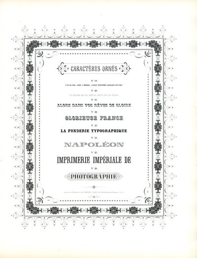 Tipos de letra ornamentais com moldura decorativa (impressão) de Charles Derriey