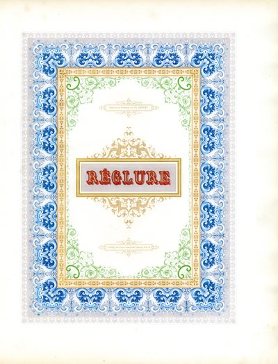 Moldura ornamental policromada com escudo de título (impressão) de Charles Derriey