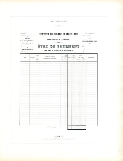 Formulário da empresa ferroviária para a contabilização das despesas de viagem (imprimir) de Charles Derriey