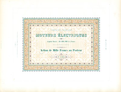 Certificado de acções "Electric Motors" (imprimir) de Charles Derriey