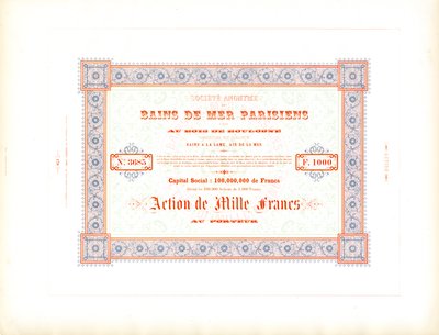 Certificado de acções "Parisian Sea Baths" (impressão) de Charles Derriey