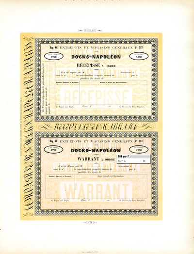 Recibos de armazém para docas-Napoléon com decorações ornamentais (impressão) de Charles Derriey