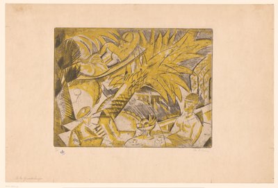 Figuras de banho de sol sob uma palmeira A la Guadalupe (título no objeto) de Charles Dufresne (signed by artist)