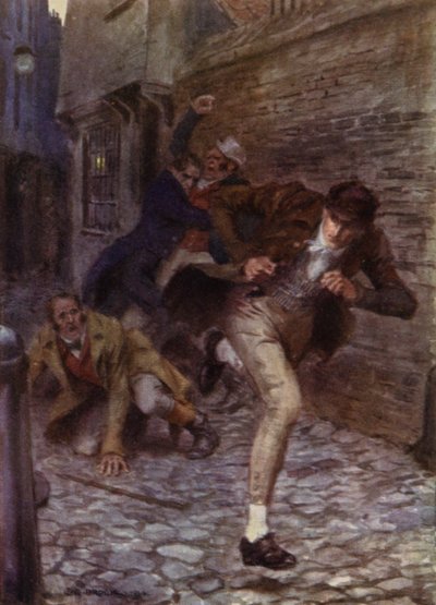 Ilustração para The Amateur Gentleman de Jeffery Farnol (cor litho) de Charles Edmund (after) Brock