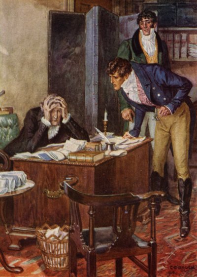 Ilustração para The Amateur Gentleman de Jeffery Farnol (cor litho) de Charles Edmund (after) Brock