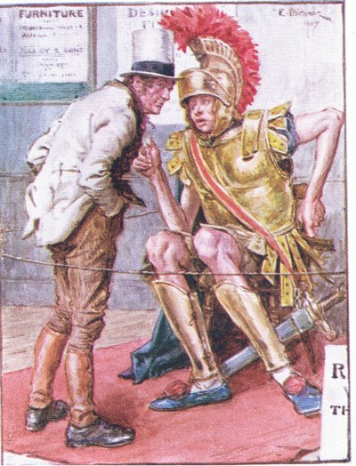 Doctor Marigold, que é o jovem estranho que paira sobre seus carrinhos , ilustração deDr Marigolds Prescription, 1910 de Charles Edmund Brock