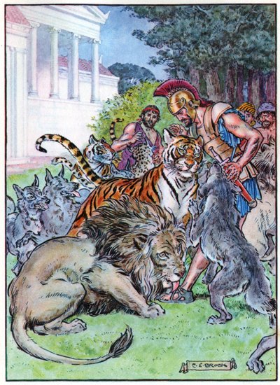 Eurylochus e os Leões, da &39;Hora das Crianças: Histórias dos Clássicos&39;, publicado pela Waverley Company de Charles Edmund Brock