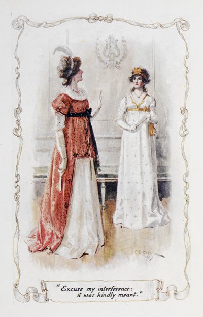 "Desculpe minha interferência, foi gentilmente feito", Georgina Darcy para Elizabeth Bennet, ilustração para 