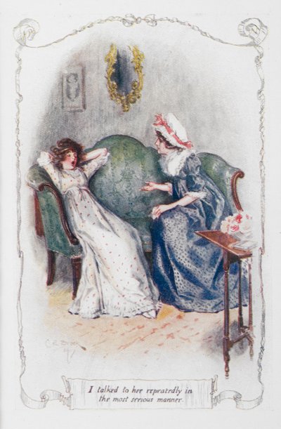 Falei com ela repetidamente da forma mais séria, ilustração de "Orgulho e Preconceito" de Jane Austen (cor litho) de Charles Edmund Brock