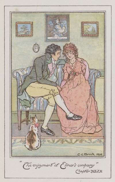 Ilustração para Sentido e Sensibilidade por Jane Austen (cor litho) de Charles Edmund Brock