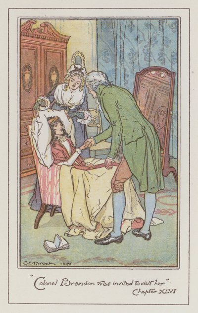 Ilustração para Sentido e Sensibilidade por Jane Austen (cor litho) de Charles Edmund Brock