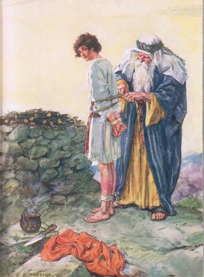 Isaque vai morrer Ilustração de Através da Bíblia, Virtude Publishing, 1928 de Charles Edmund Brock
