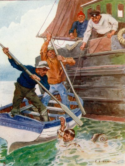 Os dois homens no barco começaram freneticamente a bater e cavar em um objeto repugnante de Charles Edmund Brock
