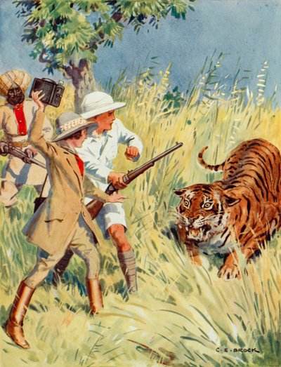 Caça ao Tigre na Índia, cena de O Outro Tigre (cor litho) de Charles Edmund Brock