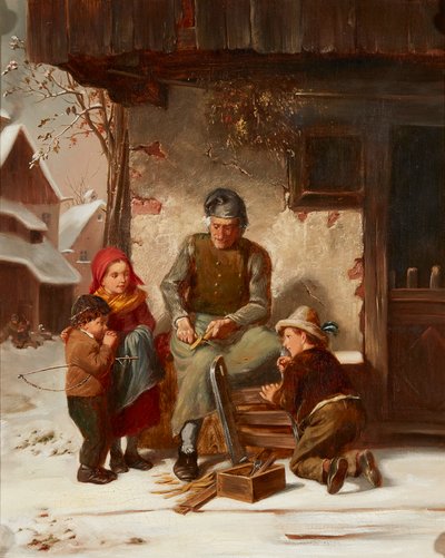 Reparando o Sledge (óleo sobre tela) de Charles Edouard (attr.to) Frere
