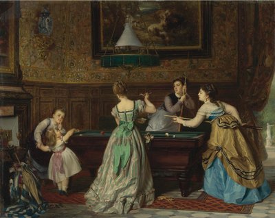 Senhoras que jogam bilhar, 1869 de Charles Edouard Boutibonne