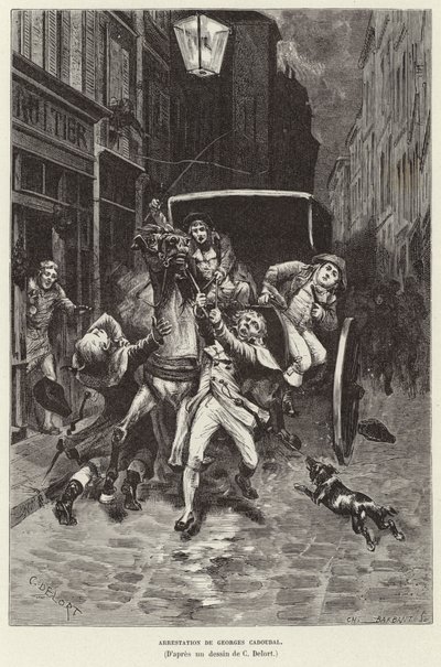 Arrestation de Georges Cadoudal. Detenção de Georges Cadoudal, insurgente realista bretão, Paris. de Charles Edouard Delort