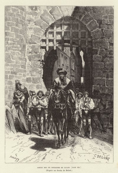 Sortie des six Bourgeois de Calais. Os seis Burgueses de Calais deixando a cidade. de Charles Edouard Delort