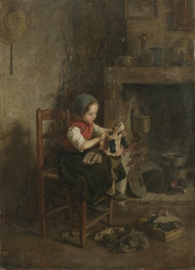 Vestindo a boneca, 1857 de Charles Edouard Frere
