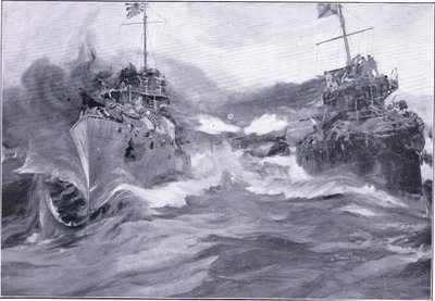 Uma luta entre destroyers, ilustração fromCassells História da Guerra Russo-Japonesa Vol 1, c.1900 de Charles Edward Dixon