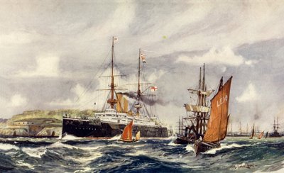 HMS Formidable em Plymouth Sound de Charles Edward Dixon
