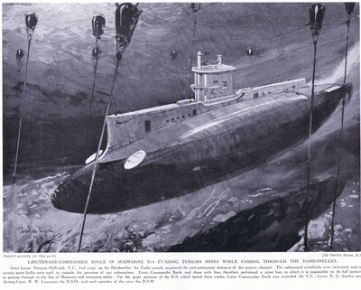 O tenente-comandante Boyle premiou o VC por escapar das minas turcas em seu submarino enquanto atravessava os Dardanelos em 1915 de Charles Edward Dixon