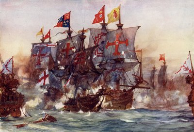 A Última Luta da Vingança, fora das Flores, nos Açores, 1591 de Charles Edward Dixon