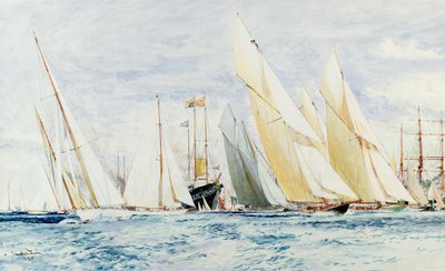 Vinte Segundos a Seguir: &39;Urze Branca&39;, &39;Cambria&39;, &39;Alstra&39;, &39;Oeste&39;, &39;Britannia&39;, &39;Lulworth&39; e &39;Shamrock&39;, iates em Cowes, de Charles Edward Dixon
