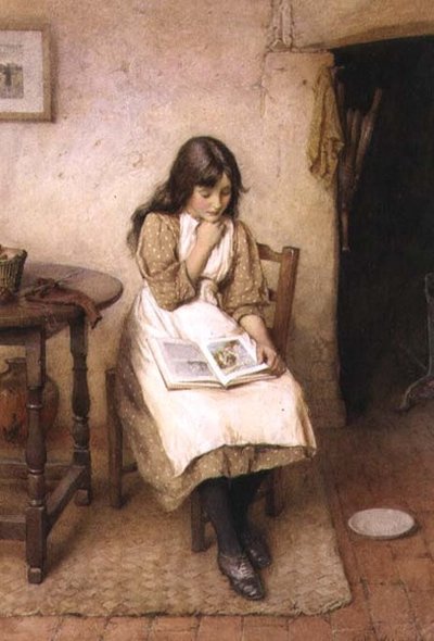 Uma Leitura de Menina (aguarela e guache) de Charles Edward Wilson