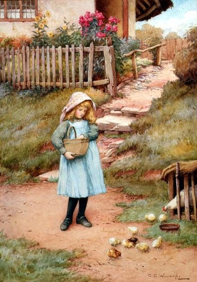 Alimentando as Pintos (aquarela) de Charles Edward Wilson
