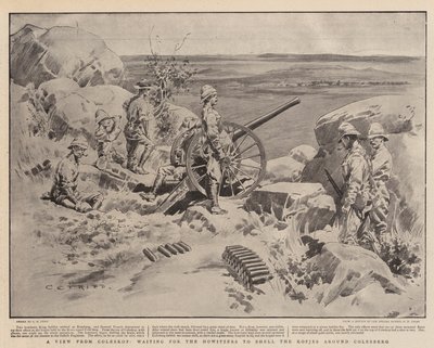Uma vista de Coleskop, esperando os obuses para descascar os Kopjes em volta de Colesberg de Charles Edwin Fripp