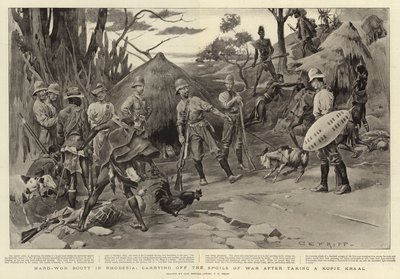 O espólio duramente conquistado na Rodésia, levando os espólios da guerra depois de tomar um Kopje Kraal de Charles Edwin Fripp