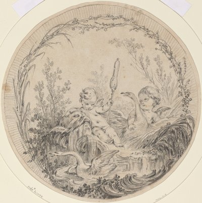 Dois Putti brincando com cisnes de Charles Eisen