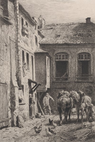 Um pátio de Paris em 1865. de Charles Emile Jacque